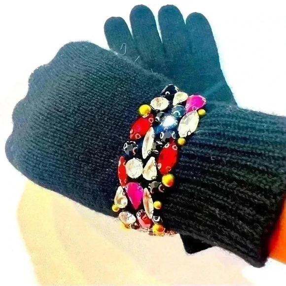 BLACK  GLOVES WITH COLORED RHINESTONES SIZE SMALL - Picture 1 of 6
